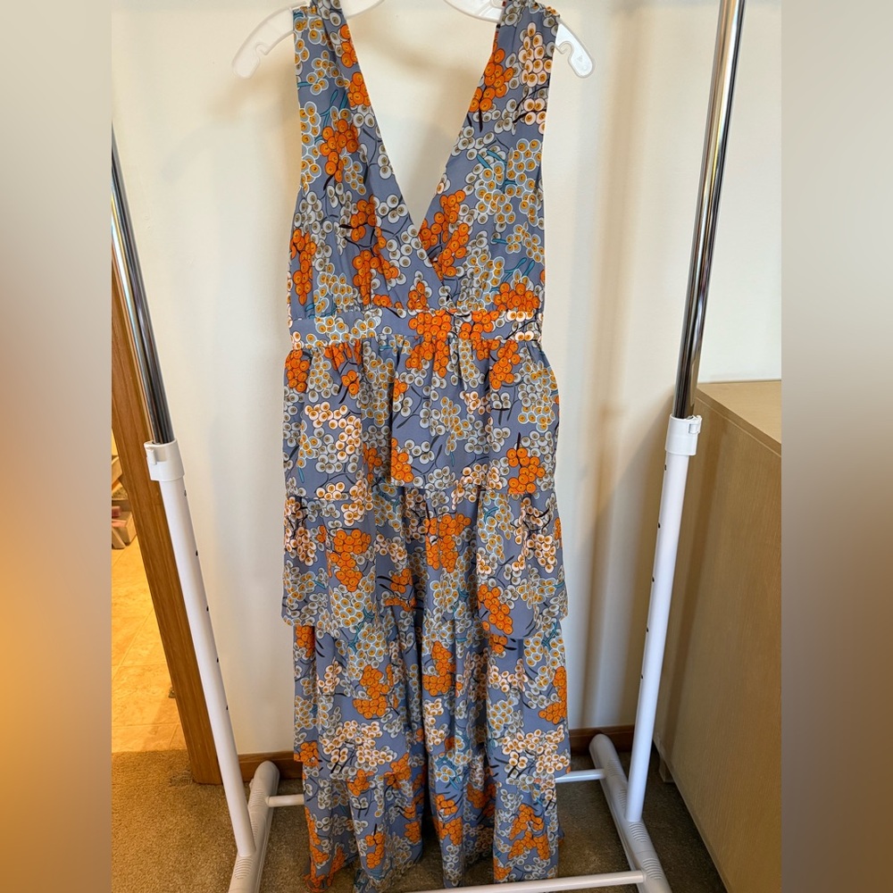 Traffic People Gray Maxi Dress with Orange Floral Print